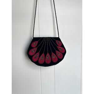Vintage Black  Velvet Beaded Crossbody Bag